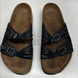 Birkenstock Granada Sandals Open Toe Strappy Leather Shoes Black Women's Size 7